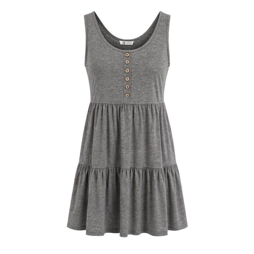Cupshe Women’s Gray Tiered Swim Cover Up Dress Size M Sleeveless NWT